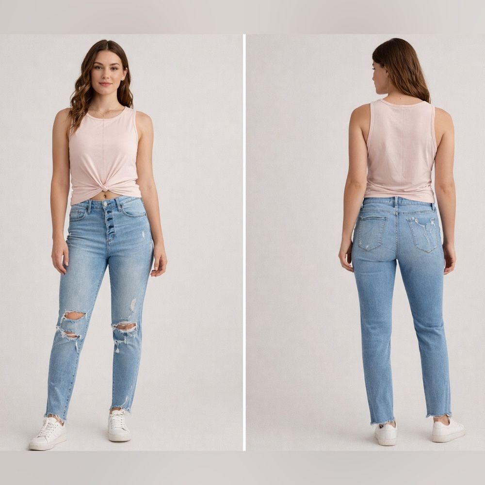 Abercrombie High Rise Distressed Jeans + Pink Twist Tank Bundle Size 28 / Small